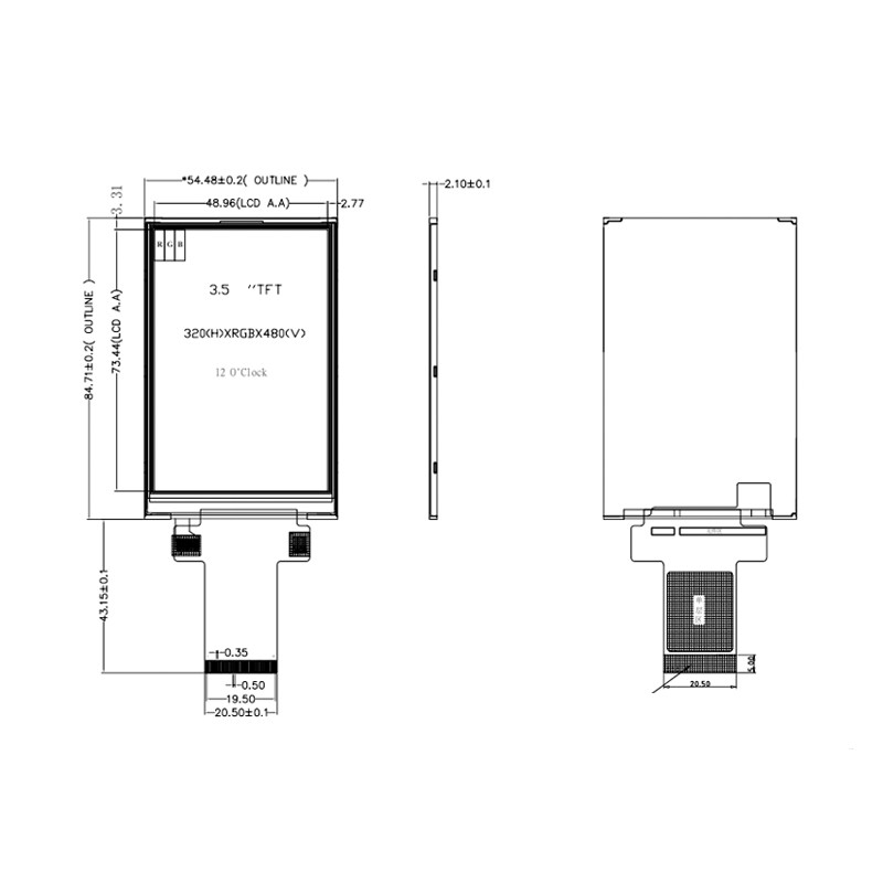 Polcd 320x480 Spi 3.5 بوصة شاشة عرض LCD 450cd / m2 للإعلانات التجارية
