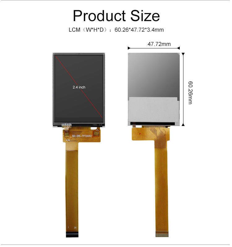 اتجاه عرض Polcd 12 0'Clock Color 262k شاشة تعمل باللمس تعرض 2.4 بوصة