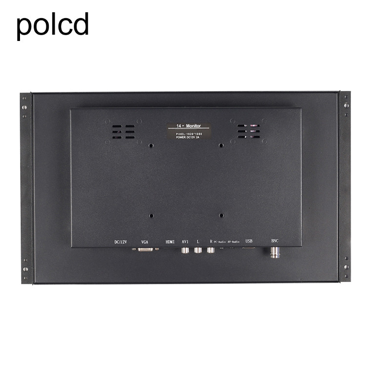 Polcd 14 بوصة Full HD 1920x1080 معدن حالة شاشة LCD صناعية بإطار مفتوح
