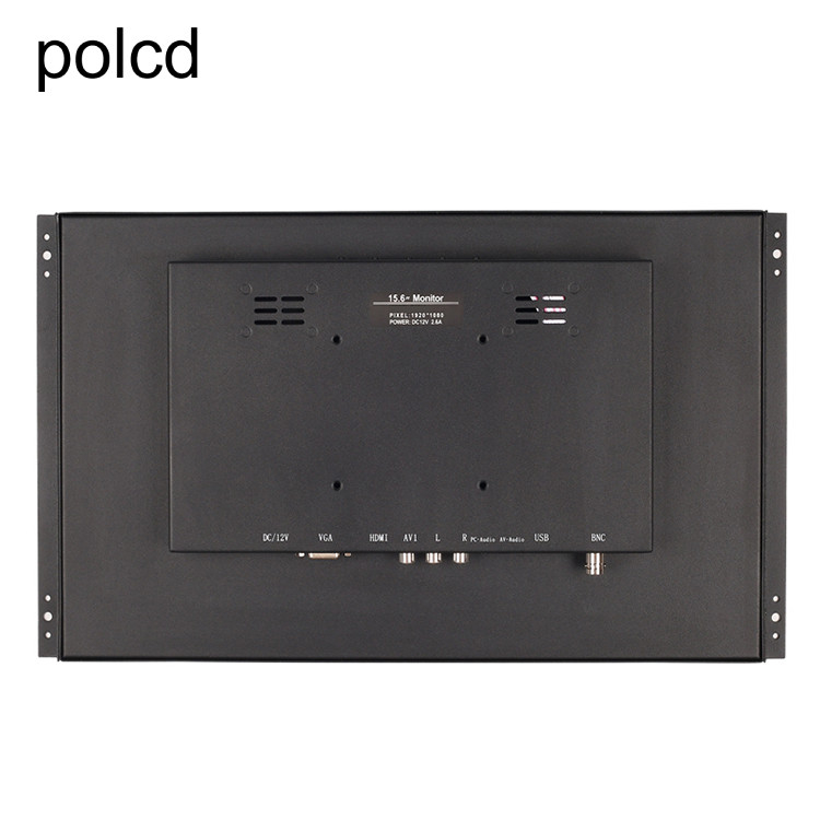 شاشة LCD معدنية مثبتة على الحائط من Polcd مقاس 15.6 بوصة ، منفذ IPS HDMI VGA الصناعي