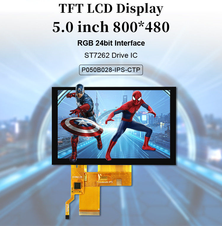 شاشة لمسة LCD ذات سعة 5 بوصات Tft عالية الوضوح 800x480 دقة Rgb واجهة Ips
