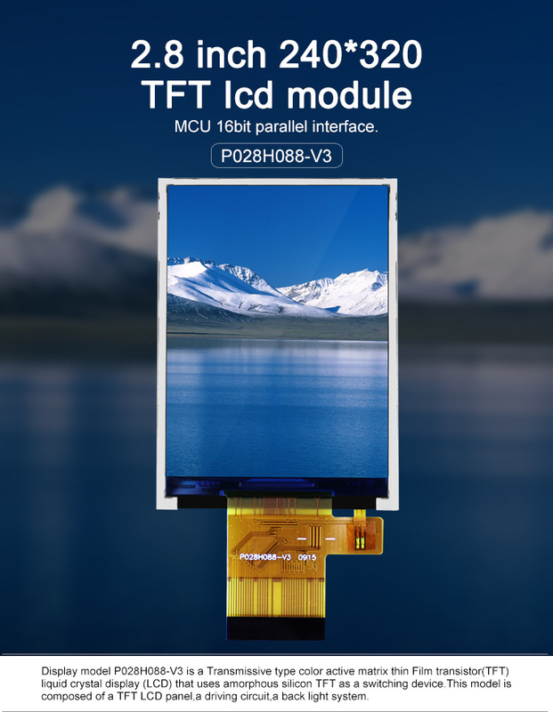 ألوان Polcd 265K 2.8 بوصة TFT Module 57.6mm عادة بيضاء واجهة SPI Module Lcd tft