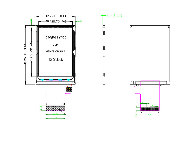 Polcd ST7789V 2.4 بوصة شاشة LCD 12 0'CLOCK 240x320 شاشة لوحة LCD