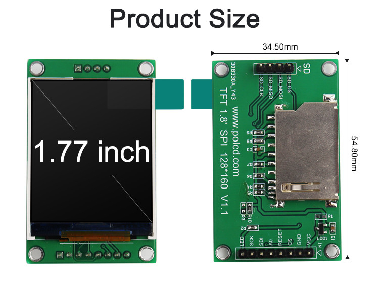 Polcd ST7262 1.77 بوصة 24 بت Lcd 128X160 TFT تعمل باللمس 300 Nit