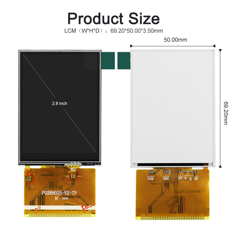 Polcd 2.8 بوصة بزاوية عرض كاملة TFT LCD تعمل باللمس لوحة IPS قابلة للقراءة أشعة الشمس