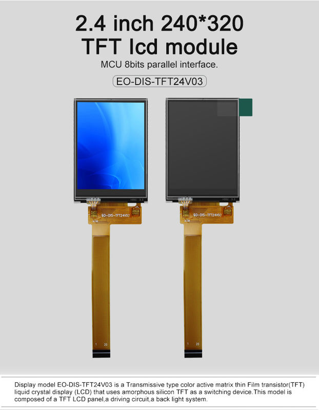 Polcd Black 8080 MCU 2.4 بوصة شاشة عرض 8 بت 2.4 Tft Spi 240x320