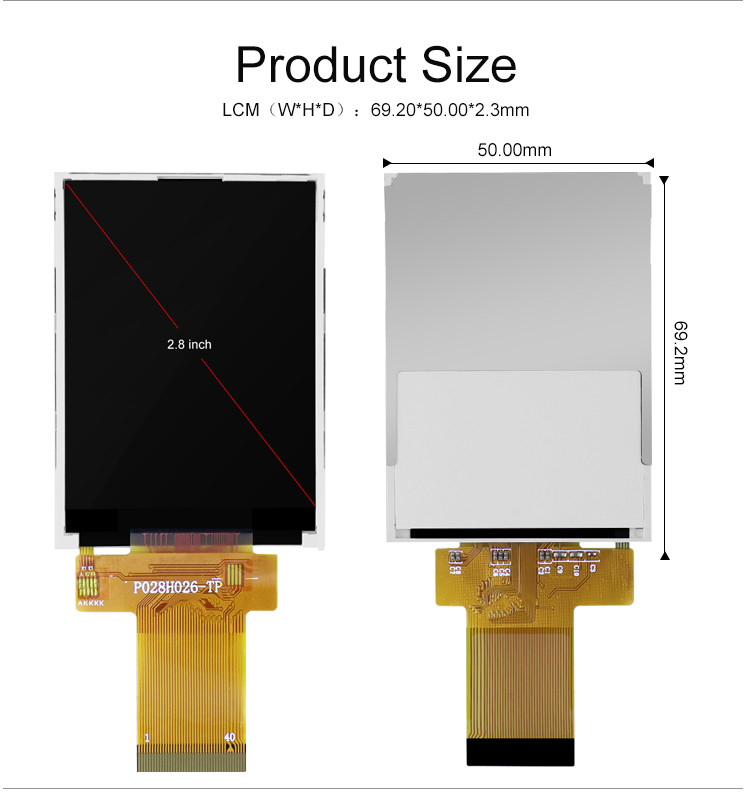 شاشة Polcd 12 0'CLOCK 240x320 2.8 بوصة Ili9341v 16 بت TFT تعمل باللمس