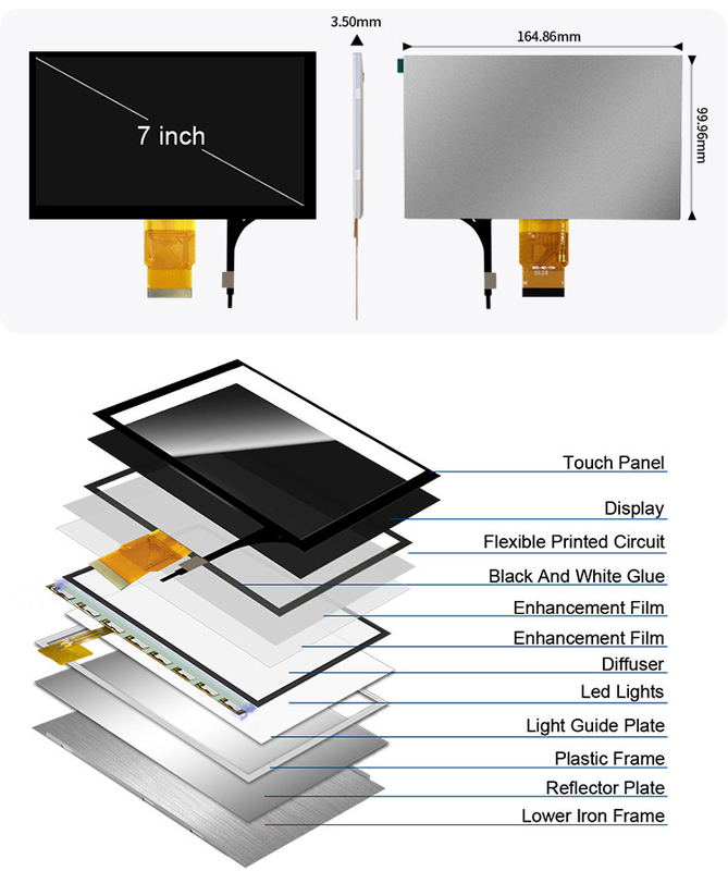 Polcd 7'' Tft لوحة LCD 800x480 شاشة لمس سعة واجهة RGB 7 بوصة LCD Module Display