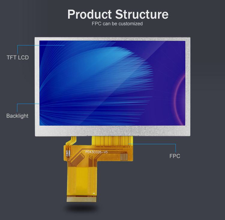 Polcd مخصص 4.3 بوصة 480 * 272 لون RGB 8 بت ILI6485 محرك 40pin 4.3' TFT LCD Module