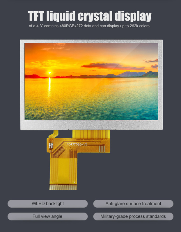 Polcd مخصص 4.3 بوصة 480 * 272 لون RGB 8 بت ILI6485 محرك 40pin 4.3' TFT LCD Module