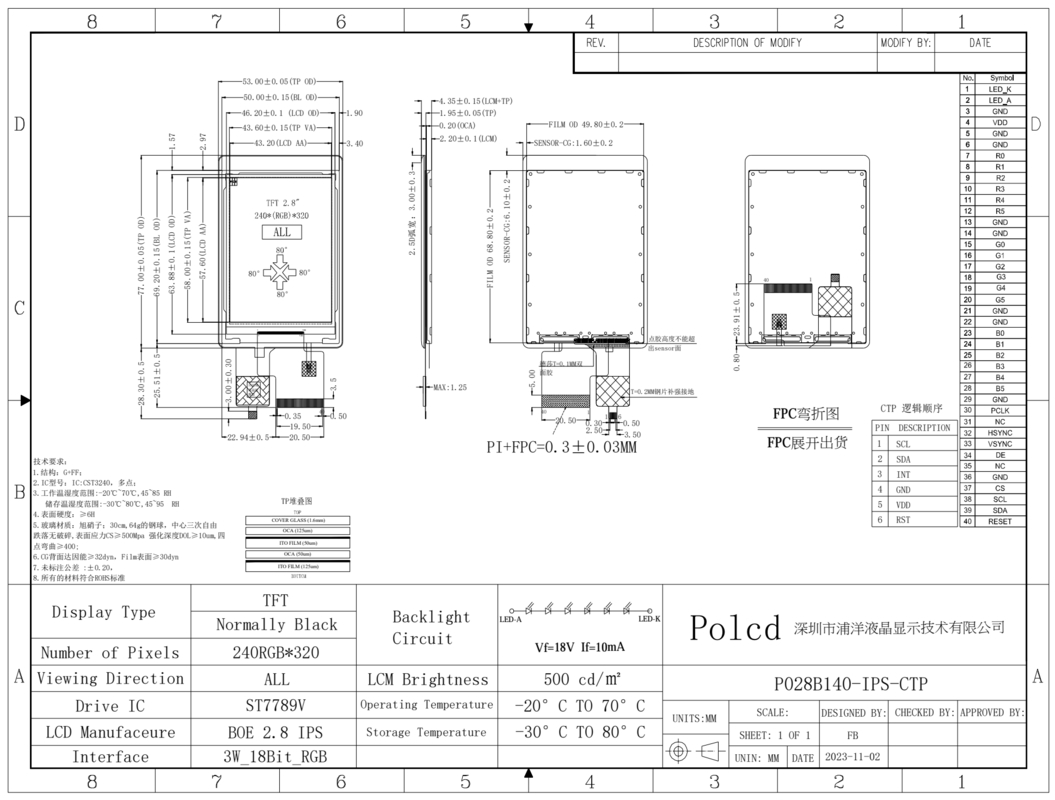 Polcd 2.8 بوصة Tft Touch LCD Display Module 240*320 RGB واجهة اللون لمس الشاشة الصغيرة