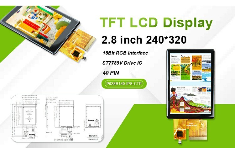Polcd ضوء عالي 500nit 2.8 بوصة شاشة LCD 240x320 واجهة RGB IPS CTP شاشة TFT لمسية سعة