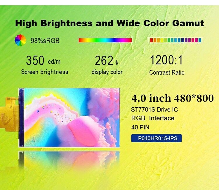 Polcd خصيص RGB 24bit واجهة 4.0 بوصة 480*800 نقطة لون صغير TFT LCD شاشة شاشة