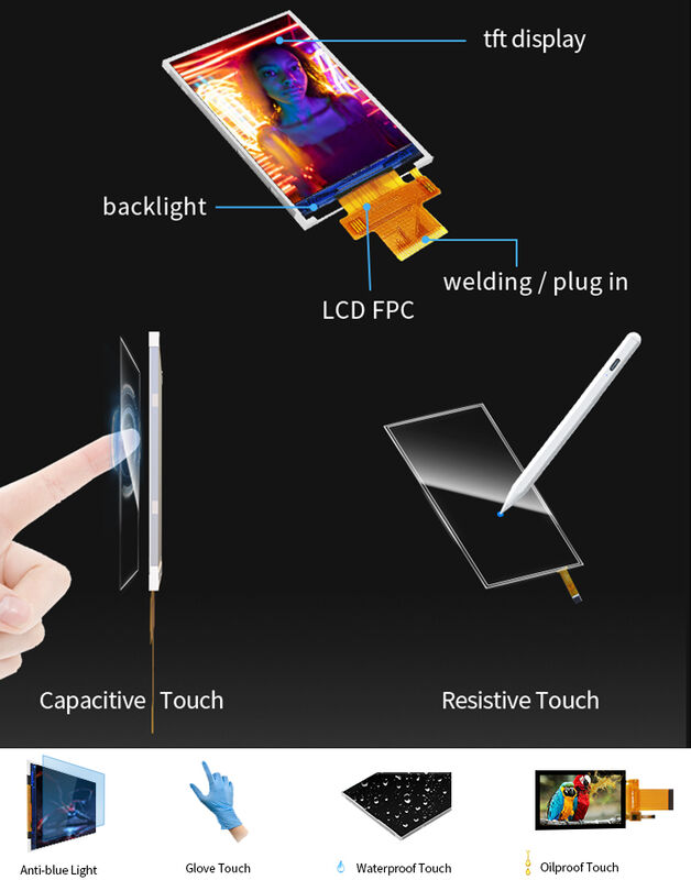 Polcd 18 Pin 2.4 Spi Tft Lcd Display ST7789V2 Tft شاشة تعمل باللمس