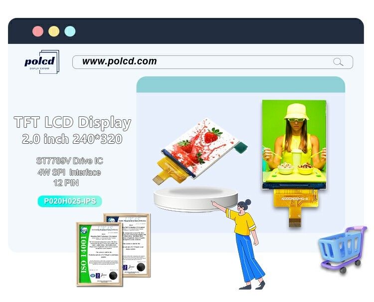 Polcd 240*320 2' LCD ملونة وضوح عالي واجهة SPI IPS TFT شاشة LCD المصفوفة النشطة
