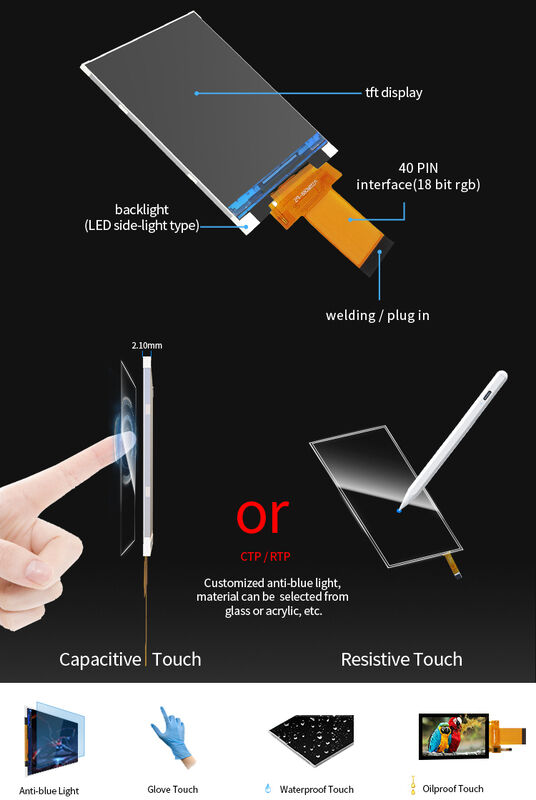 Polcd تخصيص 3.5 بوصة لوحة عرض LCD واجهة RGB 320 * 480 IPS شاشة لمس 3.5 
