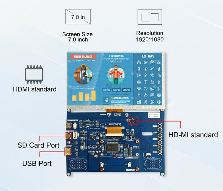 Polcd ضوء عالي 7 بوصة 1024x600 RGB LCD Drive Board RTD2281 مع مكبر الصوت للمعرض الصناعي الخارجي