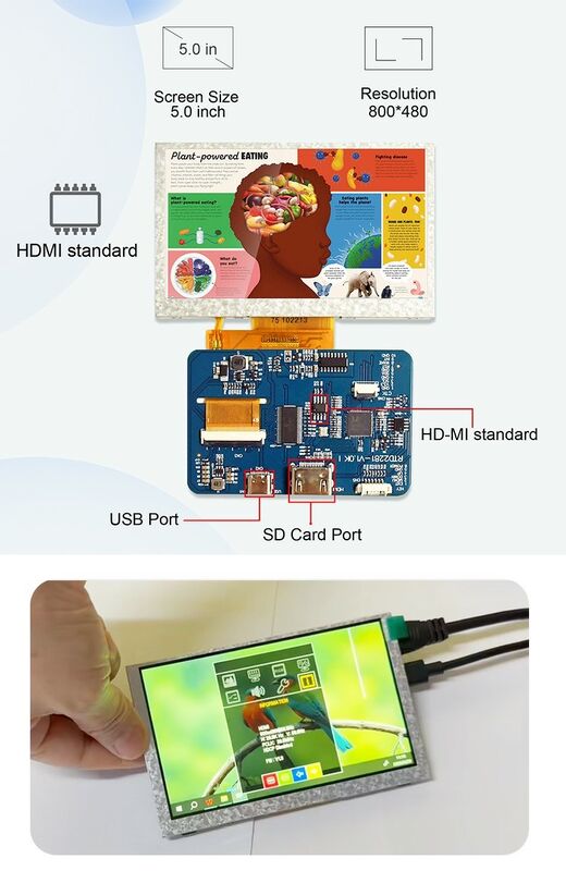 Polcd الصناعية الصف 4.3 5 بوصة وحدة عرض LCD 800x480 القرار H-DM-I واجهة لوحة للقيادة