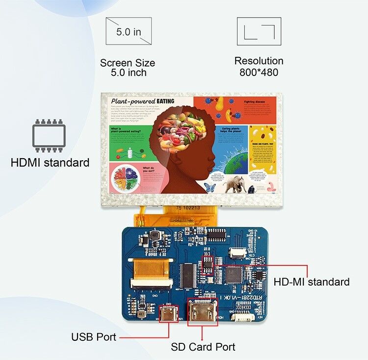 Polcd RTD2281 LCD لوحة للقيادة 5 4.3 بوصة HDM-I 800x480 شاشة تعمل باللمس TFT وحدة عرض ل Raspberry Pi