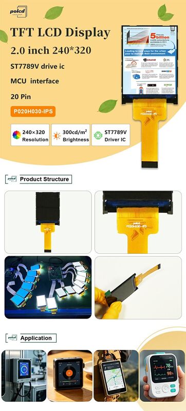 Polcd 2 بوصة 240 * 320 IPS شاشة ناقلة ST7789V 300 نيت 20 دبوس واجهة MCU TFT LCD Module Display