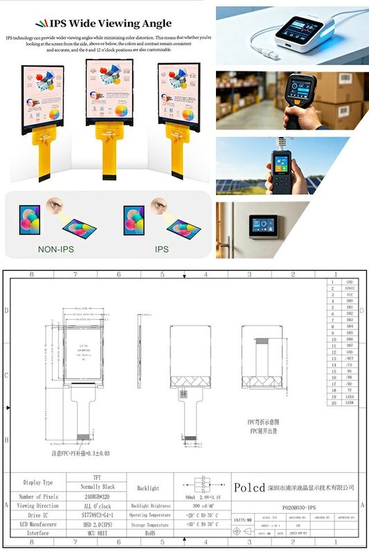 شاشة Polcd للكريستال السائل 2.0 بوصة ميني كامل اللون ST7789 MCU IPS عرض الزاوية الكاملة 240x320 TFT LCD Module