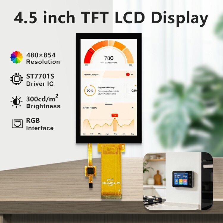 Polcd 4.5 Inch TFT LCD Panel with 480*854 Resolution شاشة لمسة سعة 40pin شاشة LCD ملونة