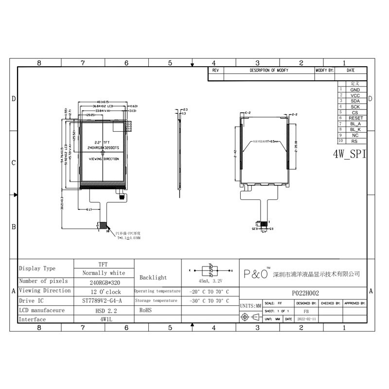 Polcd 240X320 2.2 Inch Lcd Display ST7789V Small Tft Monitor 300 سطوع