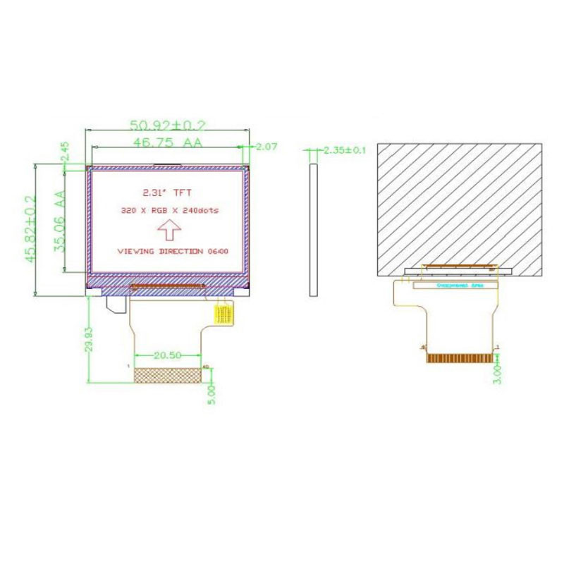 Polcd 8080 MCU 16 Bit 320 X 240 Display ILI9342C شاشة LCD الطبية 300 Nit