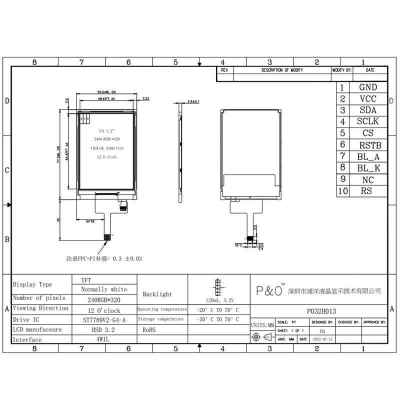 Polcd ST7789V 3.2 بوصة 320x240 شاشة LCD تعمل باللمس 4 خطوط SPI عالية السطوع شاشة LCD
