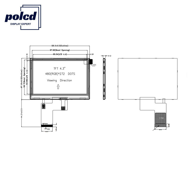 شاشة LCD 4.3 بوصة 480x272 Tft شاشة عرض RGB 24 بت تعمل باللمس شاشة عرض LCD